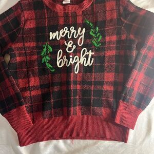 Holiday Time juniors size large (12-14) Red Plaid Sweater - Merry & Bright